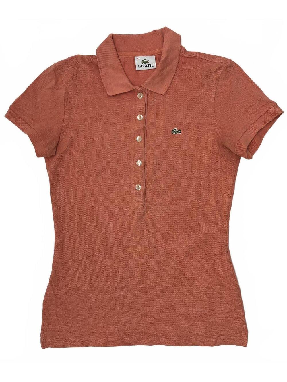 Women's Lacoste Peach/ Salmon Short Sleeve Polo Shirt Stretch Cotton Sz 36